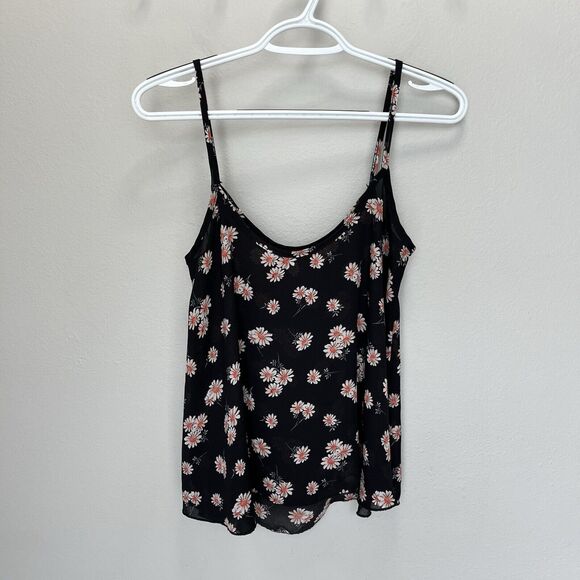 About A Girl | Y2K Sheer Black Floral Daisy Spaghetti Strap Tank Top Small - Picture 1 of 5